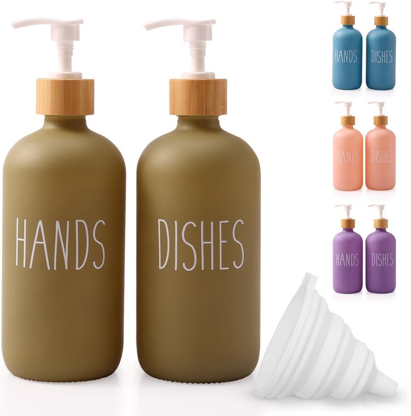 Loochica Sage Greem 2 Pack Glass Soap Dispenser Set, Hand and Dish Glass Soap Dispensers for Kitchen Sink, Kitchen Soap Dispenser Set Suitable for Kitchen Décor - Image 1